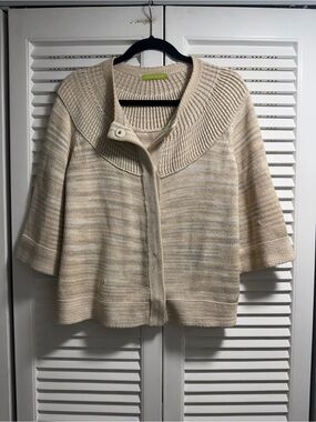 Sigrid Olsen Cream Short-Sleeve Ribbed Collar Cardigan